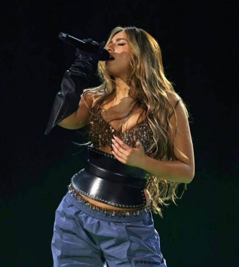 Tate McRae performing at the 2024 BRIT Awards