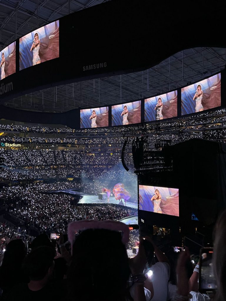 Taylor Swift performing on The Eras Tour